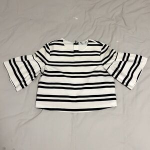 Zara, bell sleeve black and white striped top